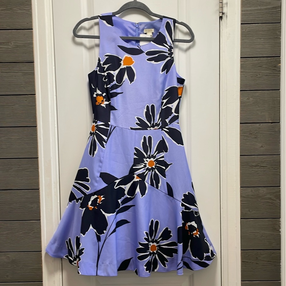 🎉J. Crew Blue Floral Fit & Flare Sleeveless Dress 0 NWT